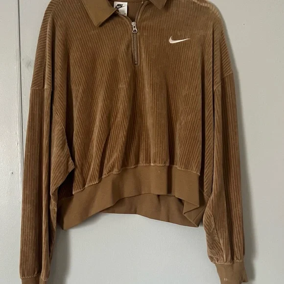 Nike Tan Cropped Ribbed Polo Sweatshirt - Picture 2 of 6